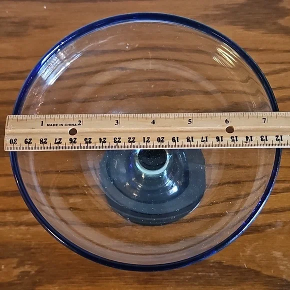 Oversized Hand Blown Margarita Glass/Bowl Cobalt Blue Rim Mexican Barware - Picture 3 of 3